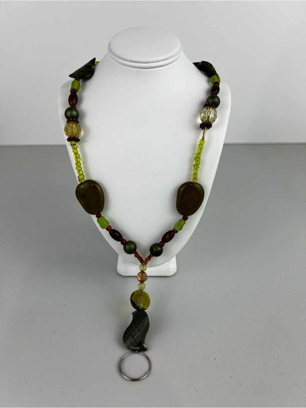 Vintage Style Mixed Glass & Plastic Beaded ID Lanyard Necklace Magnetic Clasp